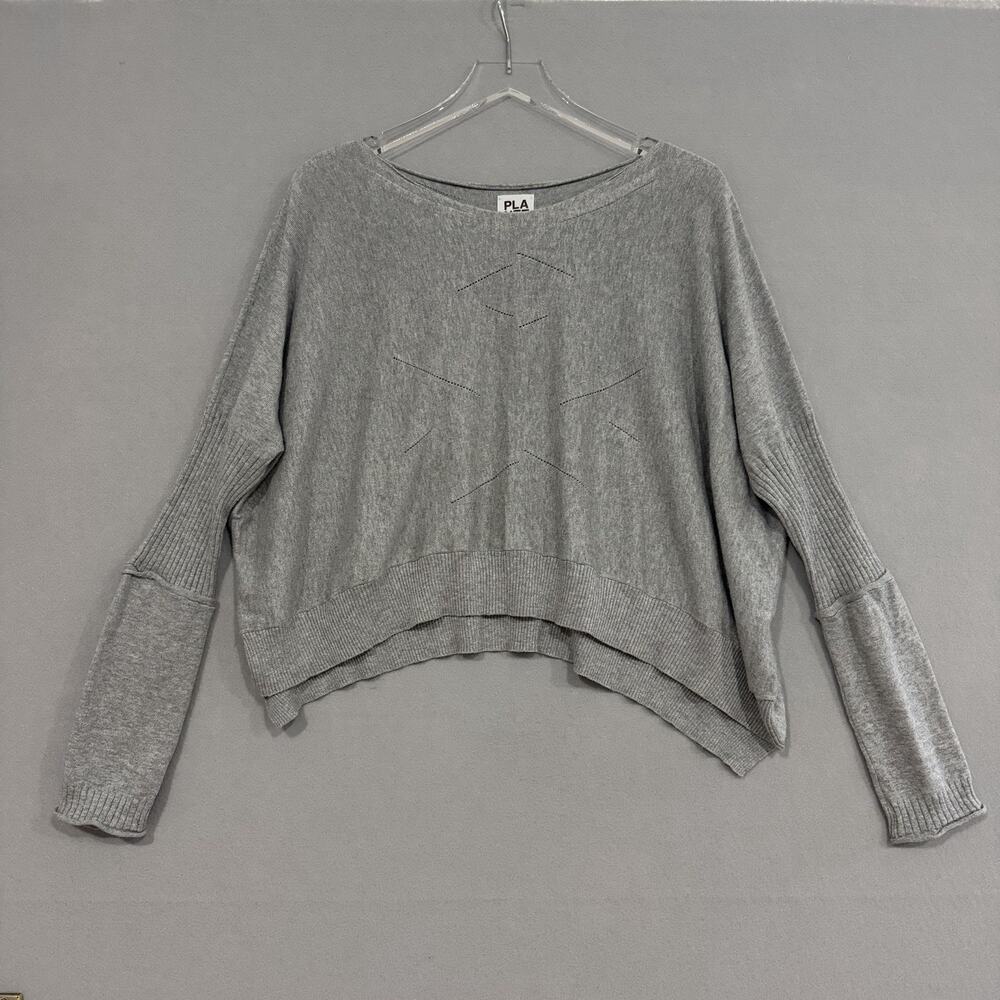 Planet by Lauren G Sweater Women's OS Gray Pima Cotton Long Sleeve Lagenlook